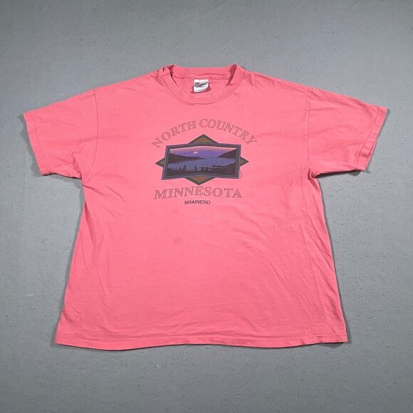 VTG‎ Shirt Men L Pink Made in USA Single Stitch North Country MN Brainerd 1995 - Picture 1 of 14